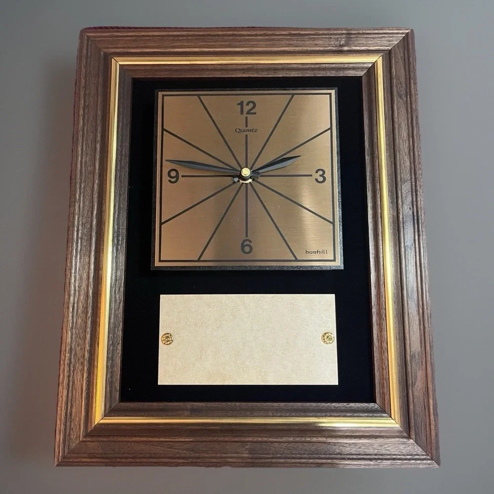 Vtg. Barhill Quartz Wood & Black Velvet Recognition Wall Clock in‎ Original Box